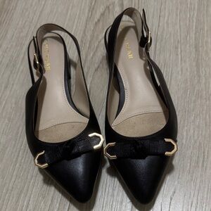 Cole Haan Black Slingback Heels with Gold Accents